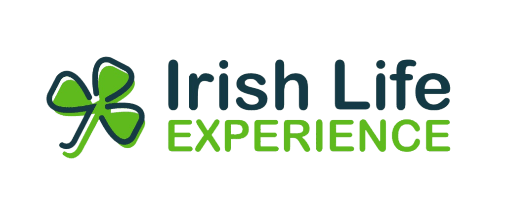 Logo with a green four-leaf clover icon on the left and the words "Irish Life EXPERIENCE" to the right, with "Irish Life" in dark blue and "EXPERIENCE" in bright green.